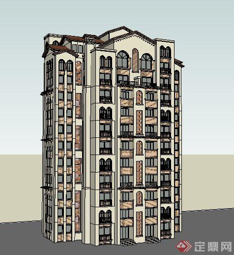 西班牙小高层住宅楼建筑单体设计su模型[原创]