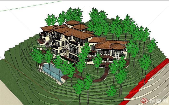 某欧式精细山地会所建筑设计su模型[原创]