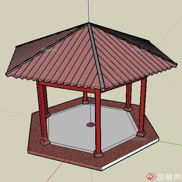 园林景观之六角仿古凉亭设计方案su模型