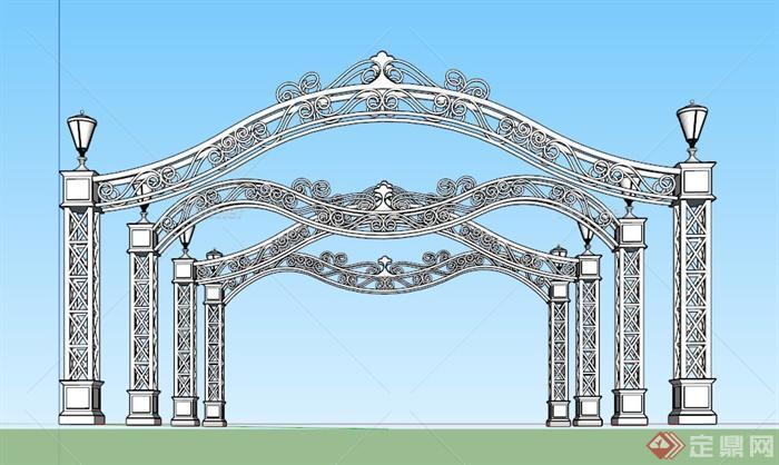 欧式精美铁艺廊架设计su模型