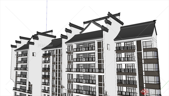 某新中式高层住宅建筑设计su模型[原创]