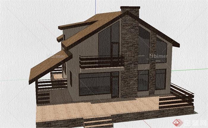某两层坡屋顶式乡村住宅建筑设计su模型[原创]