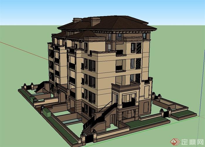 欧式六层联排别墅住宅建筑设计su模型