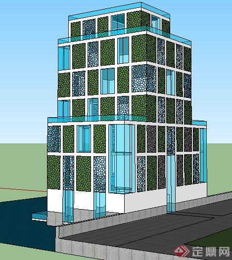 现代风格多层玻璃外立面住宅建筑设计su模型