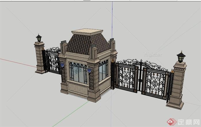 某法式风格详细精致小区大门设计su模型[原创]