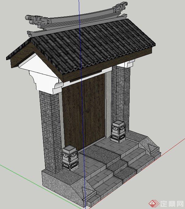 古典中式建筑节点门楼小锤门设计su模型