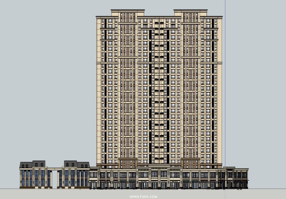 高层住宅 底层商业,西方新古典风格,33层