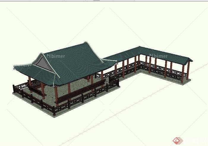 某古典中式风格水榭长廊亭组合设计su模型[原创]