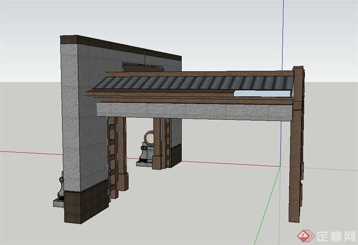 现代中式建筑节点门廊设计su模型