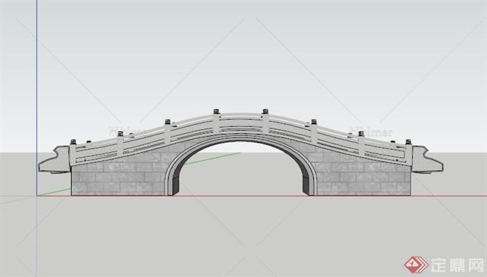现代中式拱形人行园桥su模型
