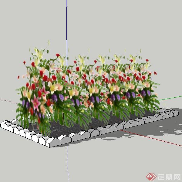 一个3d长方形花坛su模型素材