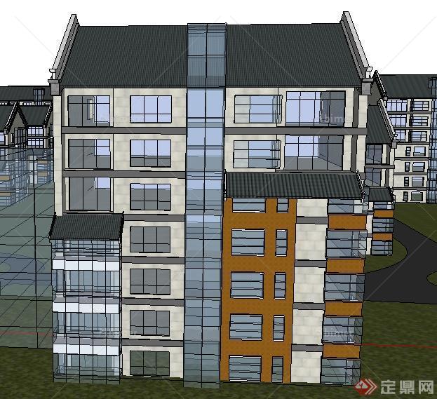 现代中式多层住宅小区以及配套商业办公建筑设计su模型