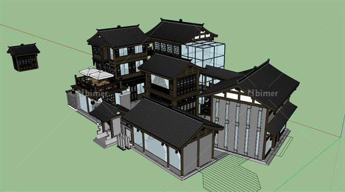 某古典中式川西民居建筑设计su模型[原创]