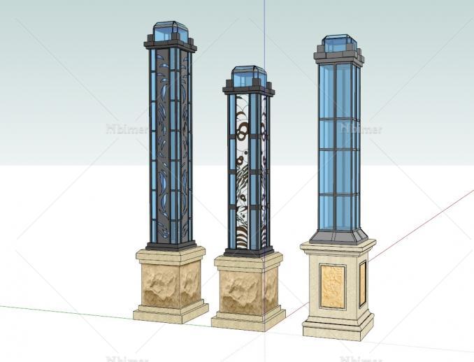 好看的灯柱~石材与led结合的灯柱sketchup模型,很好看
