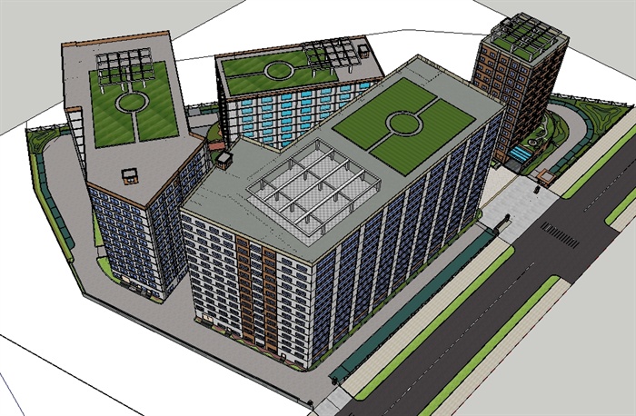某现代工业厂区建筑设计方案su模型(含效果图)