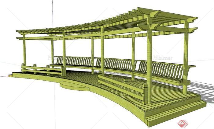 园林景观绿色木制廊架设计su模型
