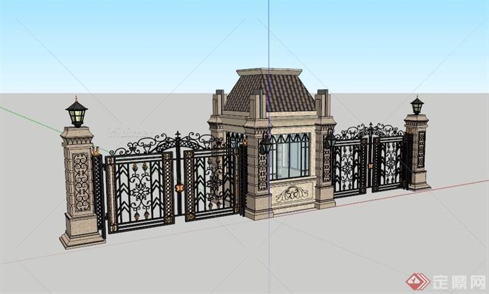 某法式风格详细精致小区大门设计su模型[原创]