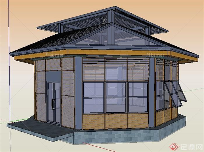 现代新中式风格重檐休息亭su模型