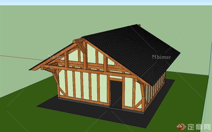 现代某单层v形屋顶住宅建筑设计su模型