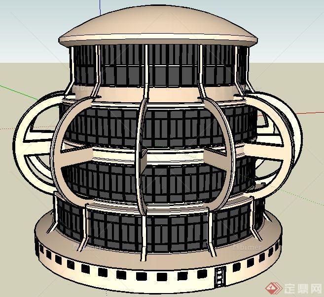 现代创意圆筒状建筑su模型