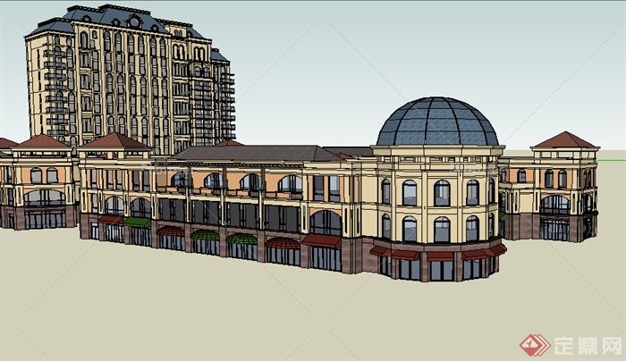 某简欧风格商业建筑设计su模型素材