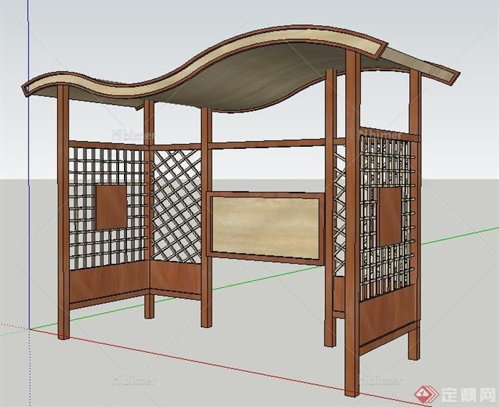 现代风格木制公交站台设计su模型