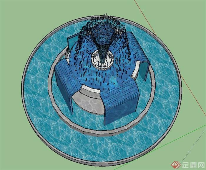 圆形喷泉水池水景设计su模型