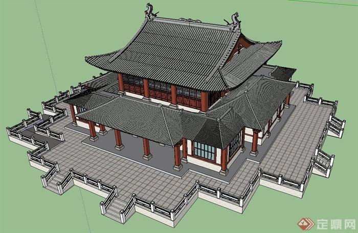 某古唐代风格寺庙建筑设计su模型