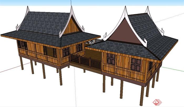 东南亚风格民居住宅建筑设计su模型