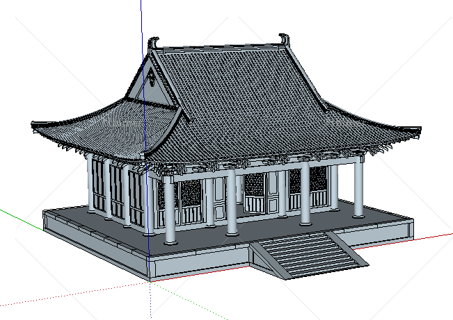 单层古建筑大殿模型