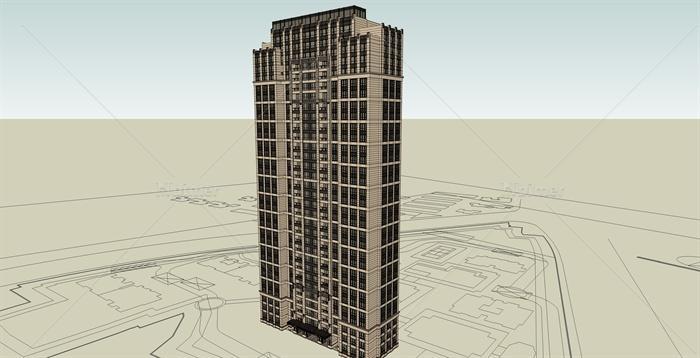 新古典主义高层住宅楼建筑设计su模型[原创]