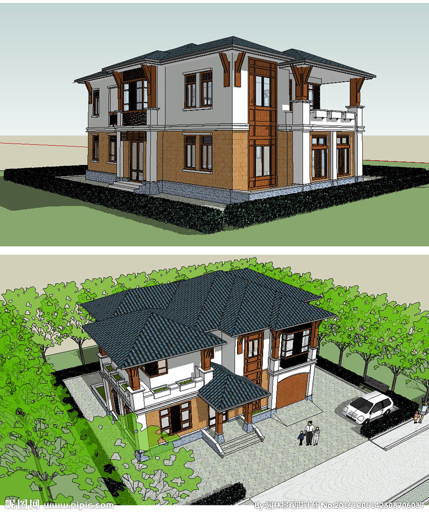 精细别墅建筑草图大师su模型图片