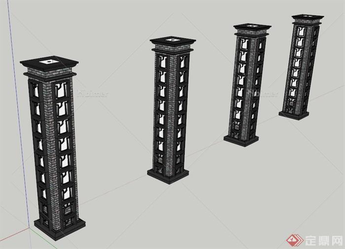 某现代中式景观灯柱设计su模型