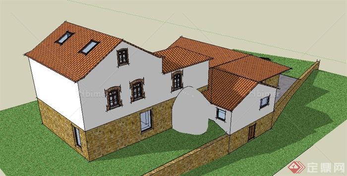 某两层地中海坡屋顶别墅建筑设计模型[原创]