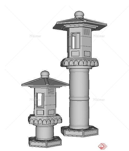 两个石灯笼设计su模型