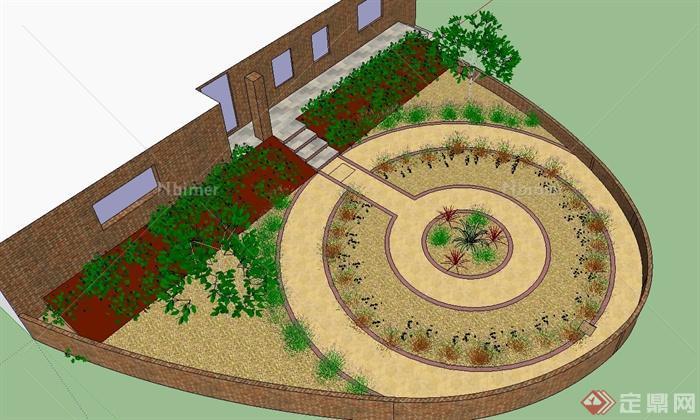 某半圆形花园景观设计su模型