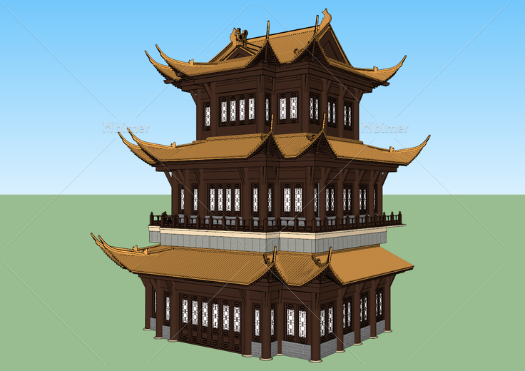 古建单体-1-清南方阁 sketchup模型库 毕马汇 nbimer