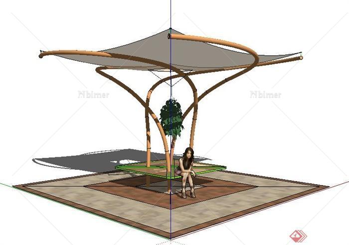 现代风格方形张拉膜凉亭设计su模型