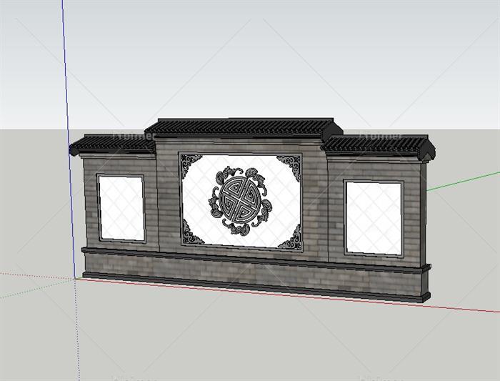 古典中式风格照壁景墙设计su模型[原创]