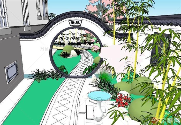 徽派中式庭院景观设计su模型[原创]