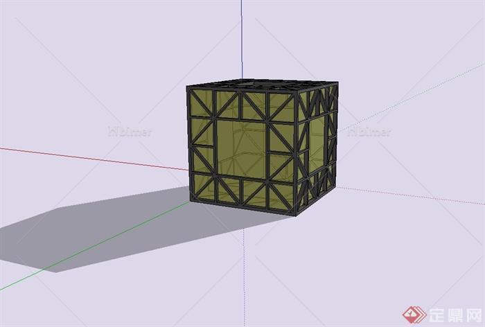 某现代正方体景观灯柱设计su模型[原创]