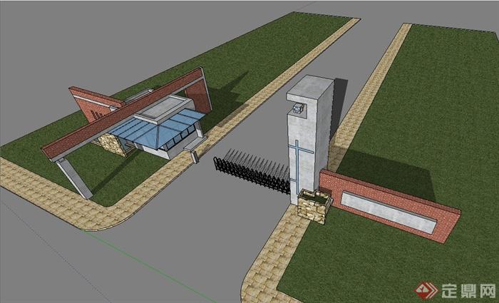 现代风格工业园区门卫室及入口大门设计模型[原创]