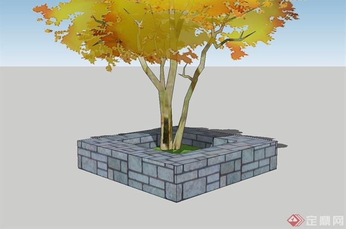 正方形砖砌树池设计su模型