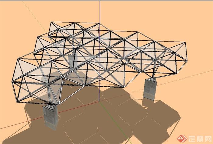 现代三角形玻璃钢架结构廊架设计su模型