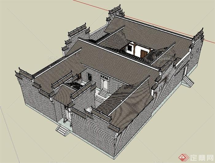 某中式风格古建民居建筑设计su模型