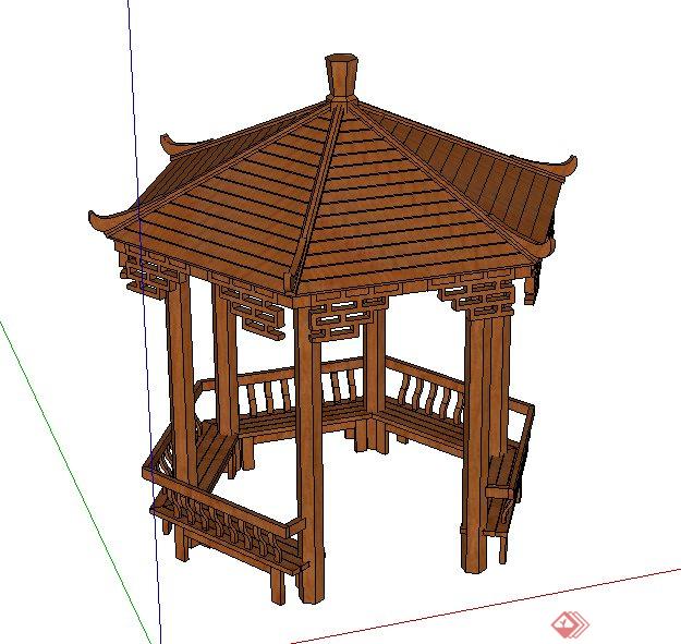 一个中式六角亭子设计su模型