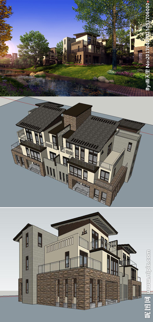 sketchup中式别墅模型图片