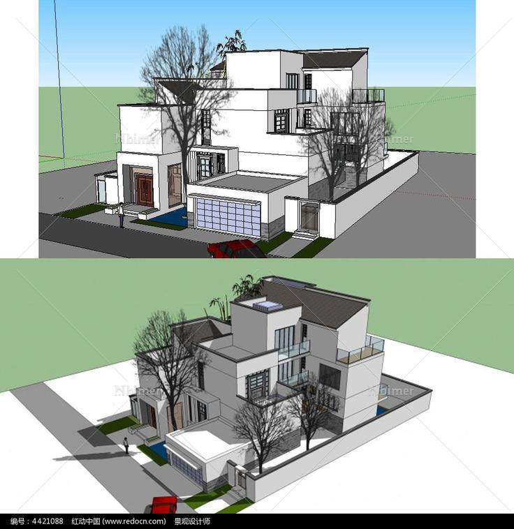 中式别墅建筑草图大师su模型