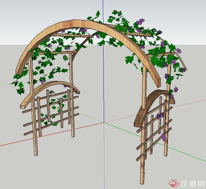 简约木制拱形花架su模型