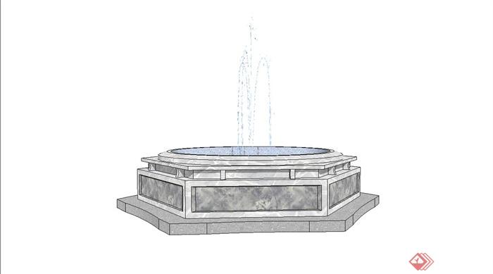 现代中式风格圆形喷泉水池设计su模型[原创]